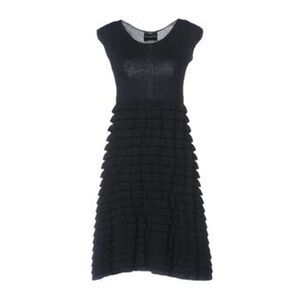 Atos Lombardini Black Ruffle Bottom cap sleeve Midi dress NWT Womens 4
